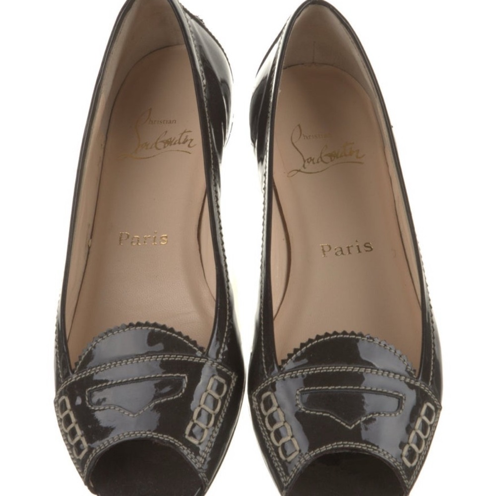 Christian Louboutin Brown Patent Peep-Toe Flat - Picture 6 of 8